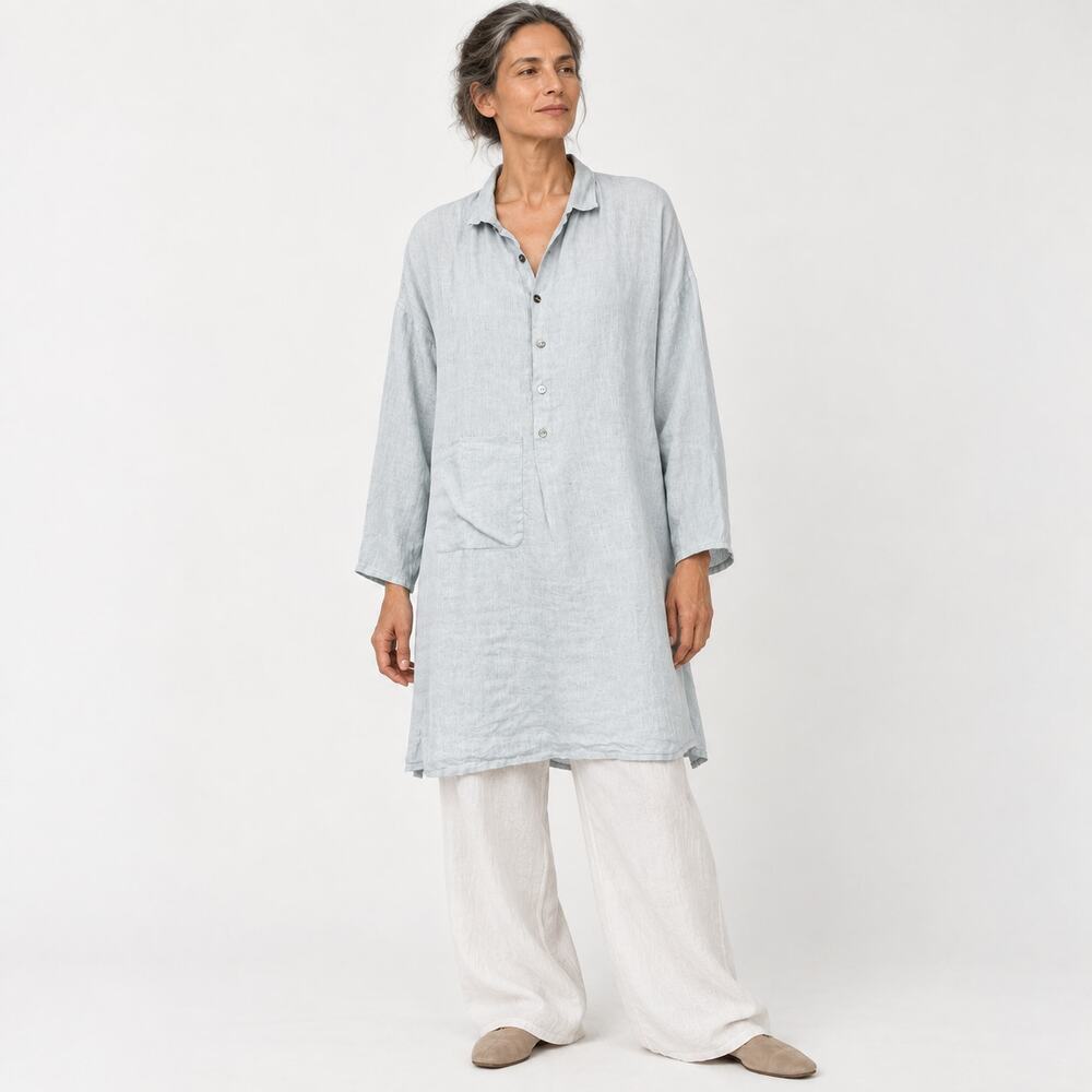 Eskandar Linen Oversize Tunic Blouse with pocket light blue size 0